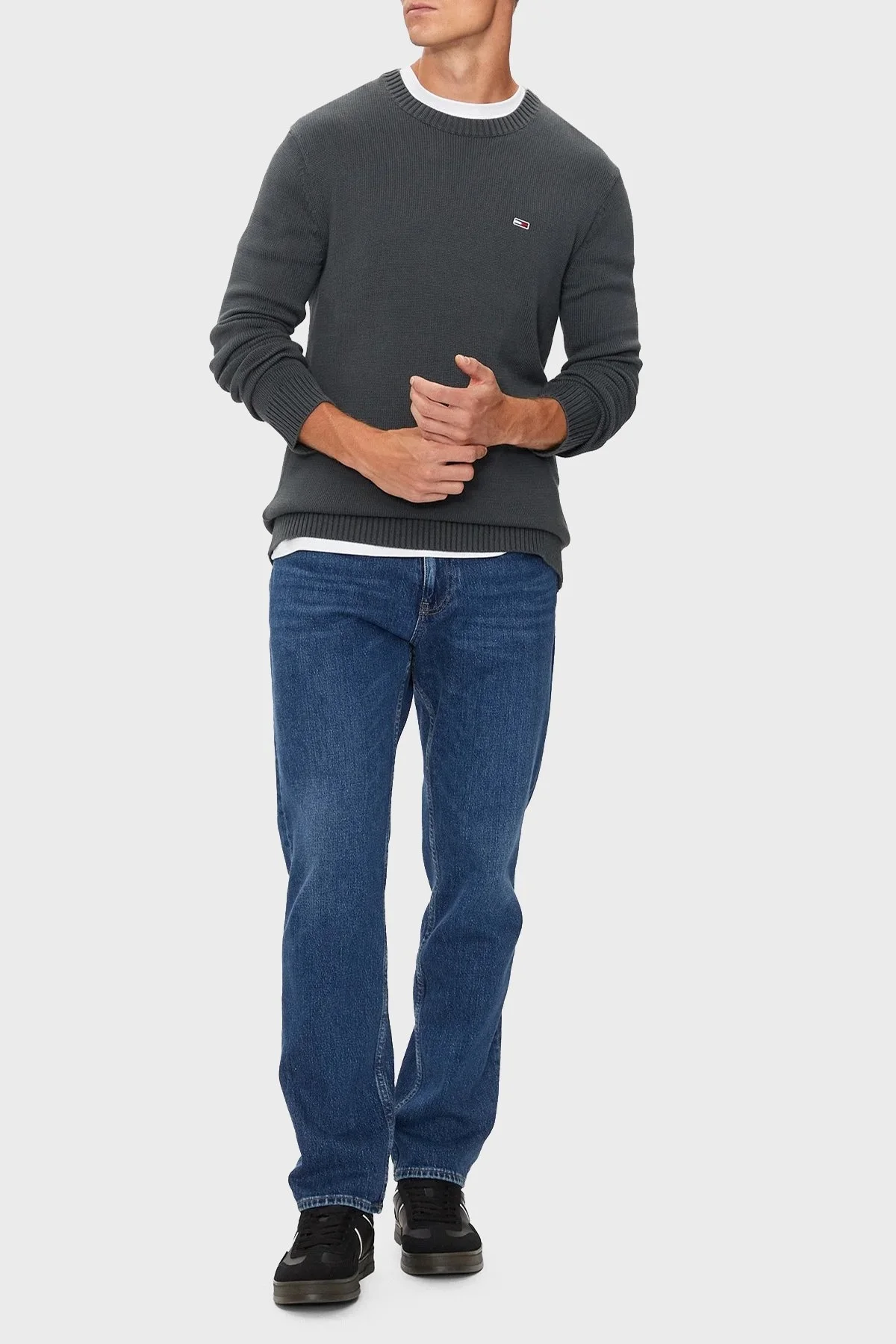 Tommy Jeans Pamuklu Regular Fit Bisiklet Yaka Erkek Kazak DM0DM18370 PUB KOYU GRİ - 2