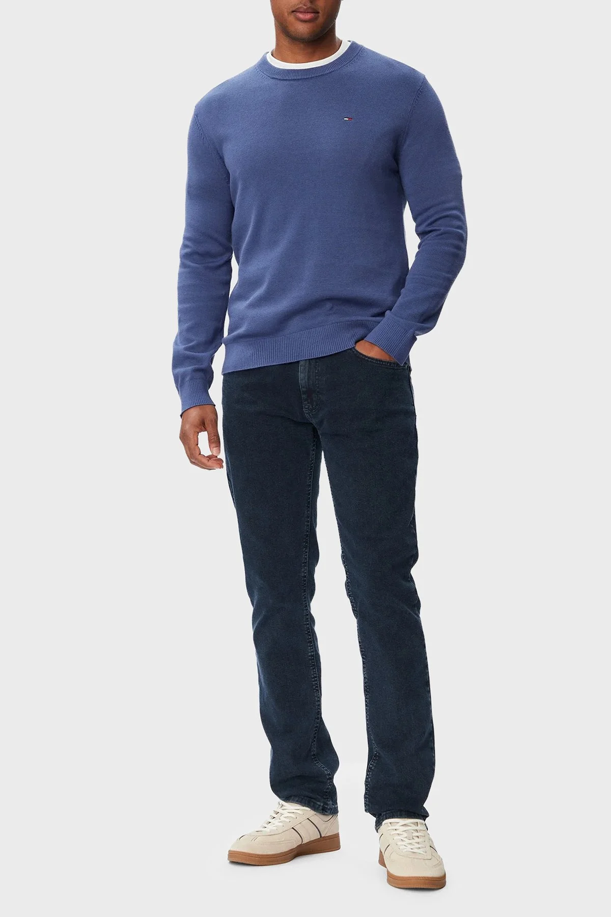 Tommy Jeans Pamuklu Regular Fit Bisiklet Yaka Erkek Kazak DM0DM22853 C6Q Mavi - 2