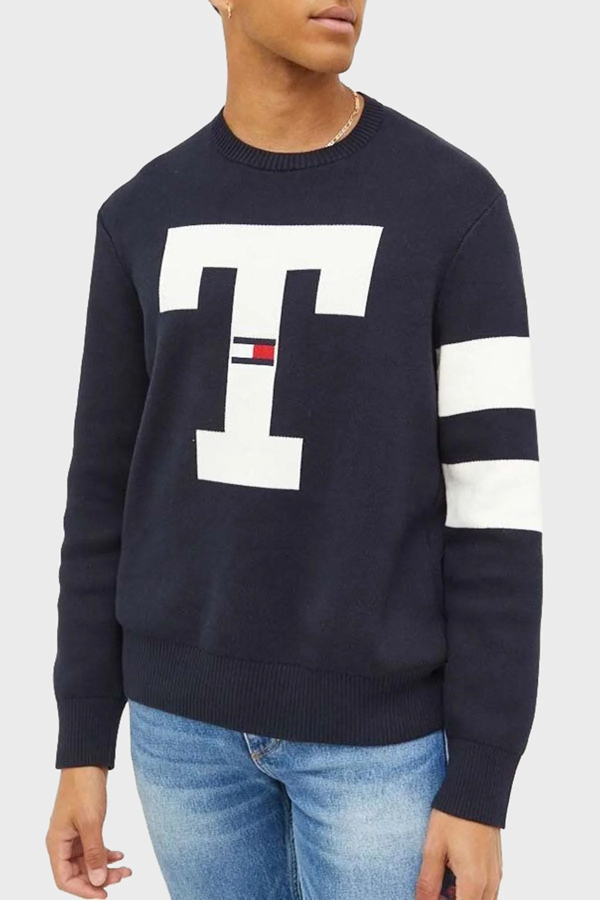 Tommy Jeans Pamuklu Regular Fit Bisiklet Yaka Erkek Sweat DM0DM16787 DW5 LACİVERT - 1