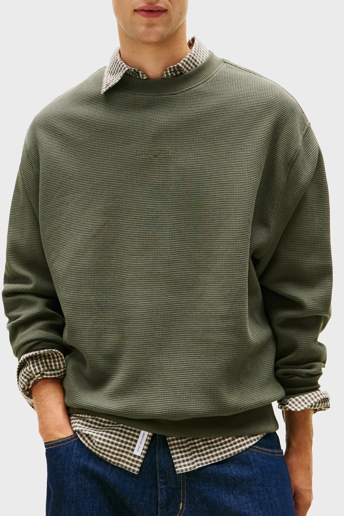 Tommy Jeans Pamuklu Regular Fit Bisiklet Yaka Erkek Sweat DM0DM21622 MRH KOYU YEŞİL - 1