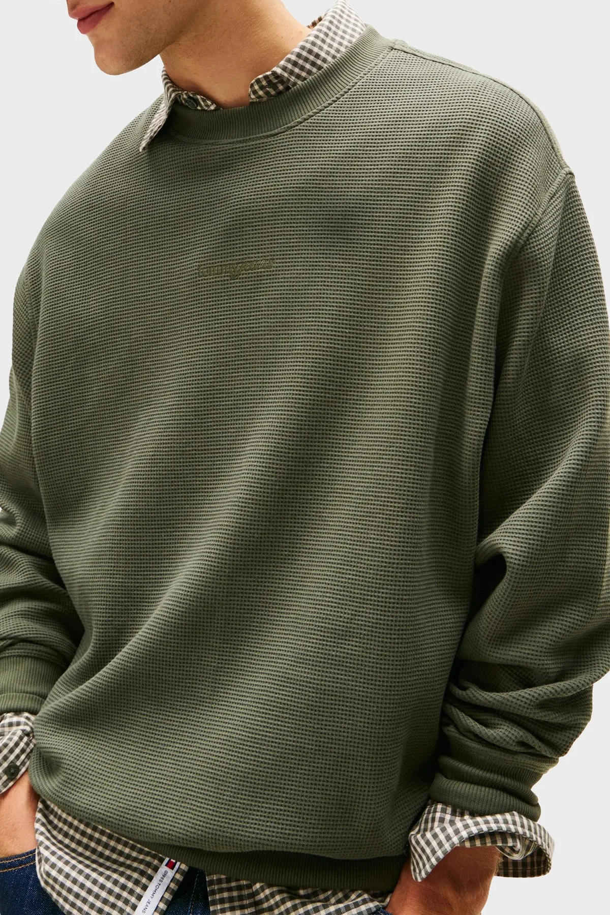 Tommy Jeans Pamuklu Regular Fit Bisiklet Yaka Erkek Sweat DM0DM21622 MRH KOYU YEŞİL - 4