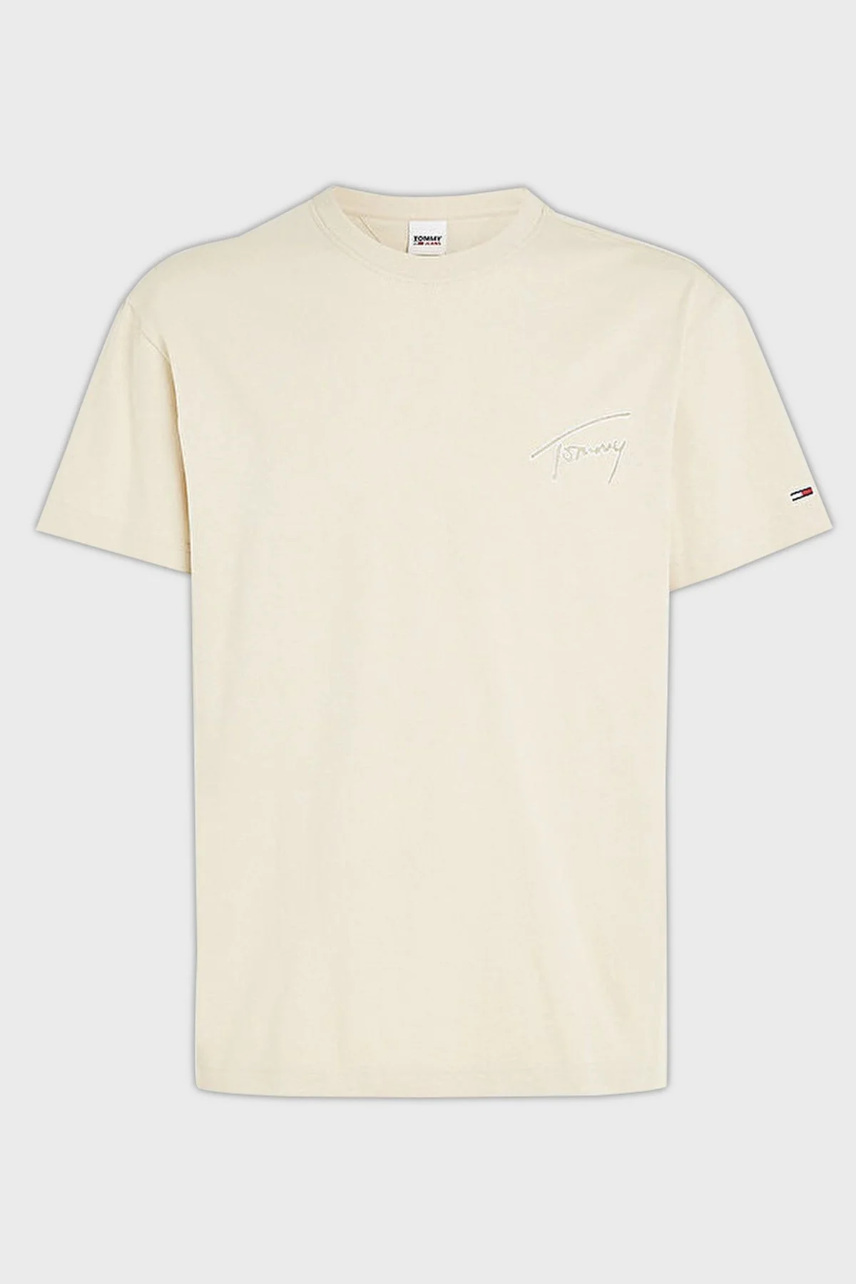Tommy Jeans Pamuklu Regular Fit Bisiklet Yaka Erkek T Shirt DM0DM16240 ACI BEJ - 4