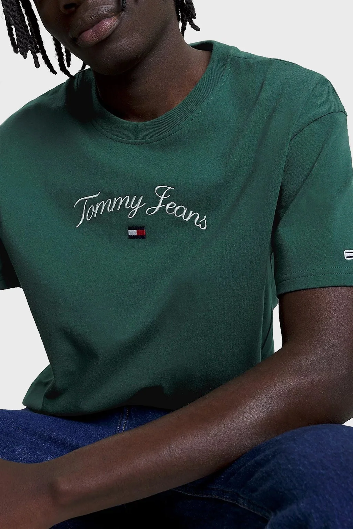 Tommy Jeans Pamuklu Regular Fit Bisiklet Yaka Erkek T Shirt DM0DM16835 L2M YEŞİL - 4