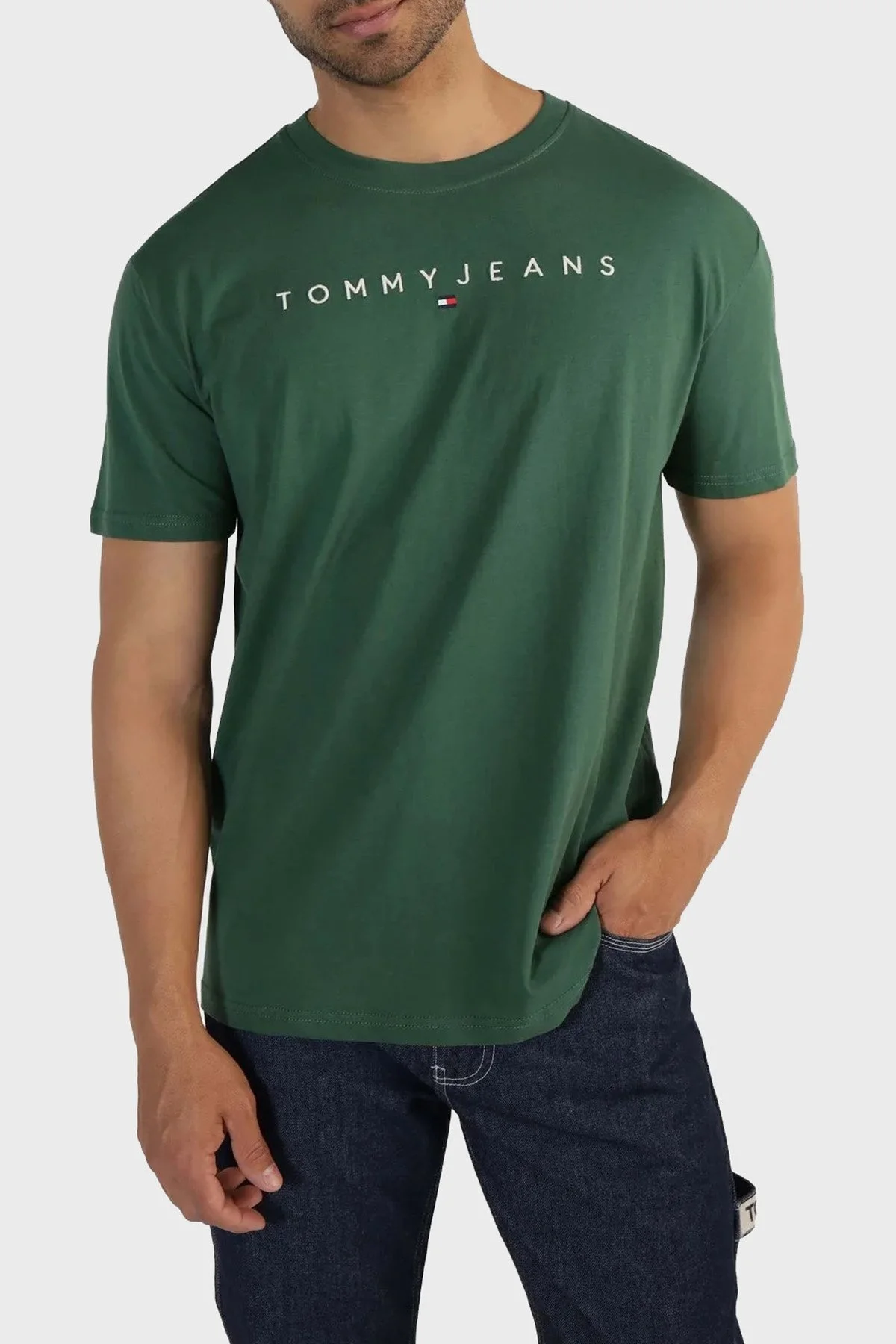 Tommy Jeans Pamuklu Regular Fit Bisiklet Yaka Erkek T Shirt DM0DM17993 L4L YEŞİL - 1
