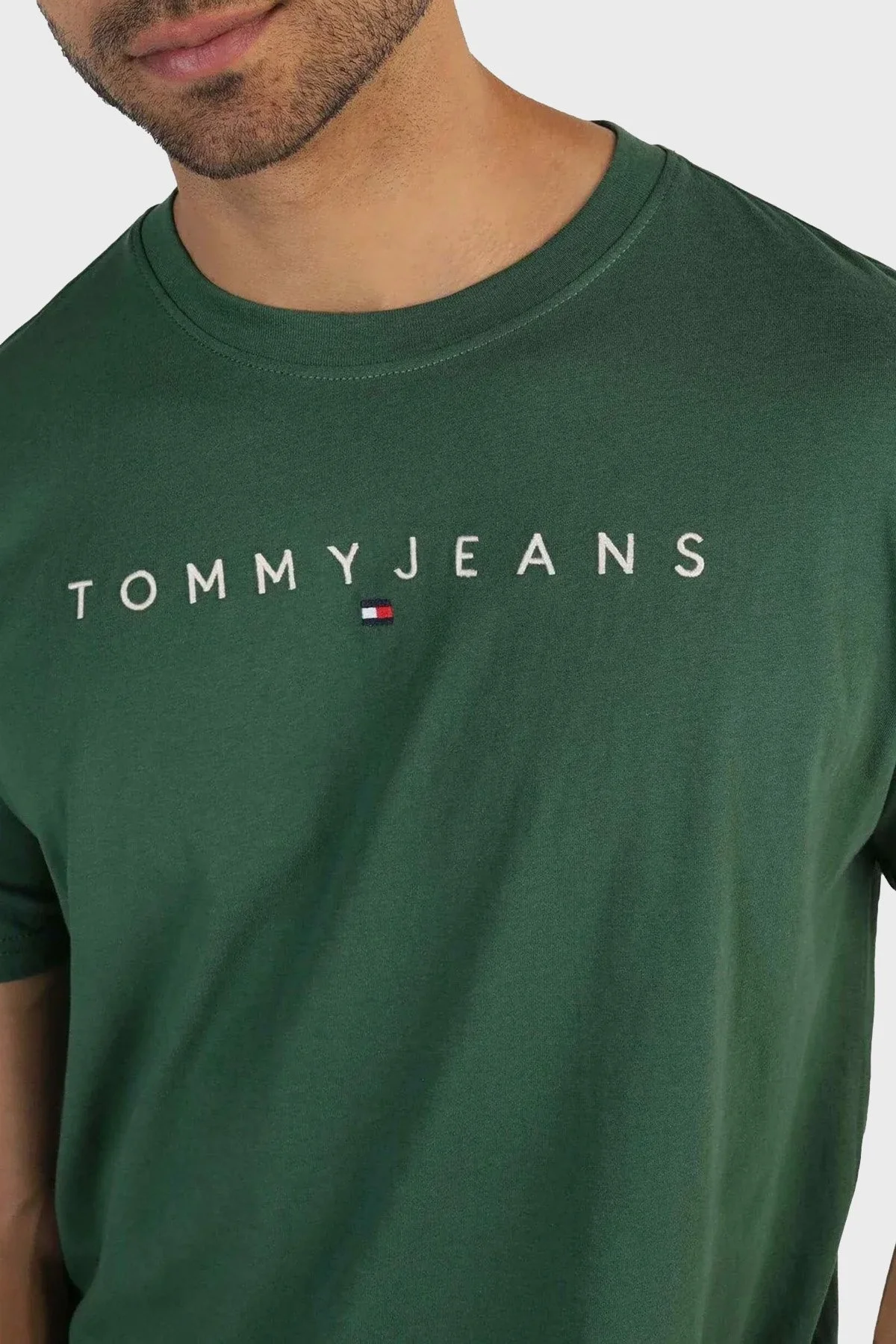 Tommy Jeans Pamuklu Regular Fit Bisiklet Yaka Erkek T Shirt DM0DM17993 L4L YEŞİL - 3