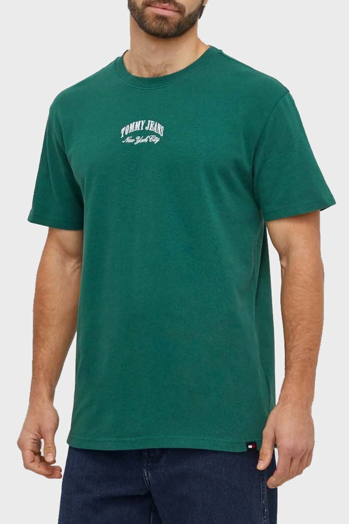 Tommy Jeans Pamuklu Regular Fit Bisiklet Yaka Erkek T Shirt DM0DM18275 L4L YEŞİL - 1