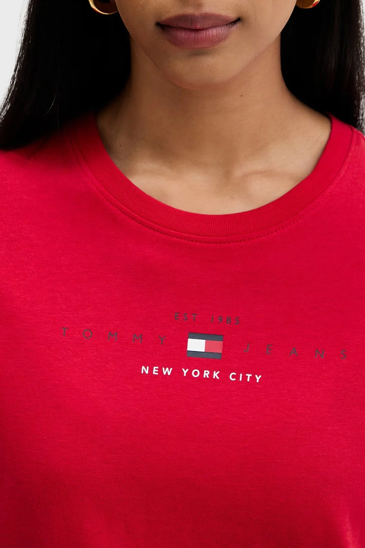 Tommy Jeans Pamuklu Regular Fit Bisiklet Yaka Kadın T Shirt DW0DW22789 XK9 Kırmızı - 4