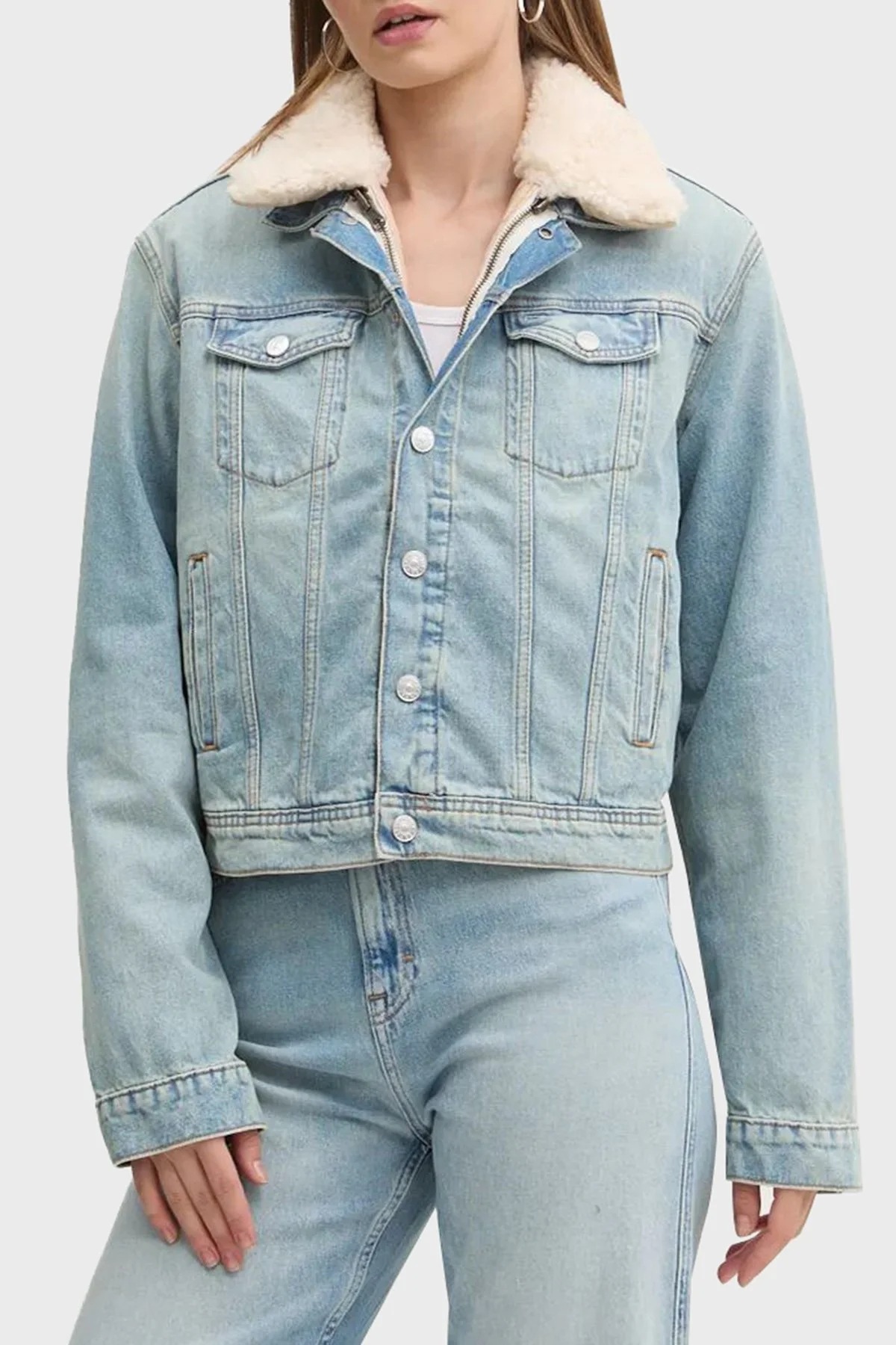 Tommy Jeans Pamuklu Regular Fit Çift Taraflı Bayan Kot Ceket DW0DW19631 1AB AÇIK MAVİ - 1