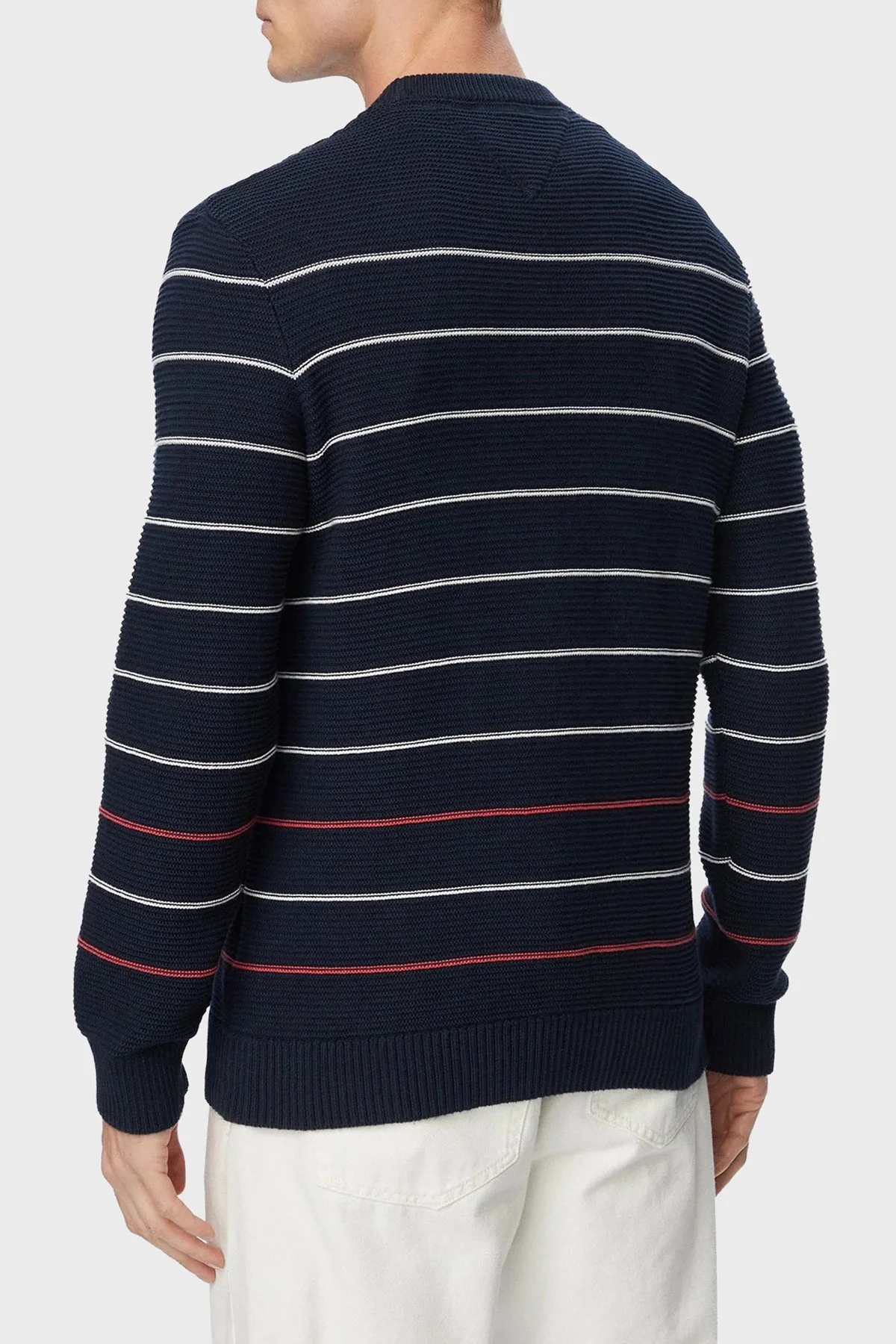 Tommy Jeans Pamuklu Regular Fit Çizgili Bisiklet Yaka Erkek Kazak DM0DM23384 C1G Lacivert - 3