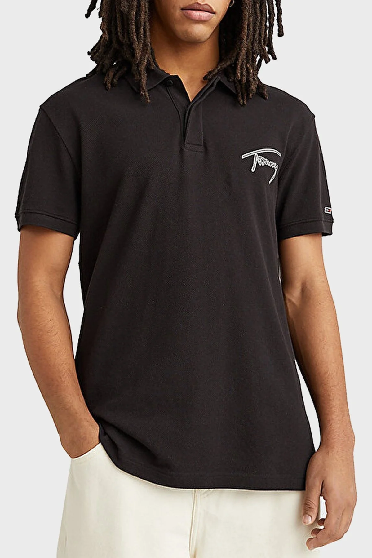 Tommy Jeans Pamuklu Regular Fit Düğmeli Erkek Polo T Shirt DM0DM16217 BDS SİYAH - 1