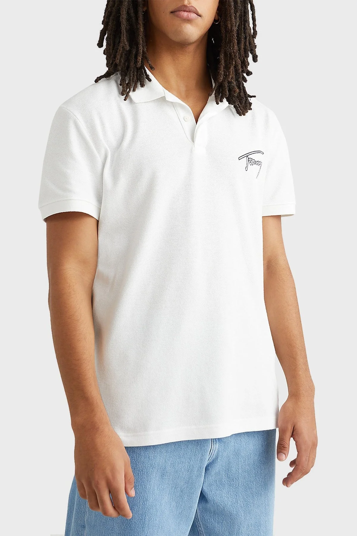 Tommy Jeans Pamuklu Regular Fit Düğmeli Erkek Polo T Shirt DM0DM16217 YBR BEYAZ - 1