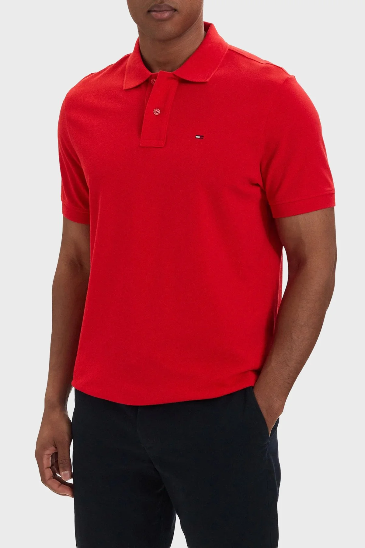 Tommy Jeans Pamuklu Regular Fit Düğmeli Erkek Polo Yaka T Shirt DM0DM22711 XL8 KIRMIZI - 1