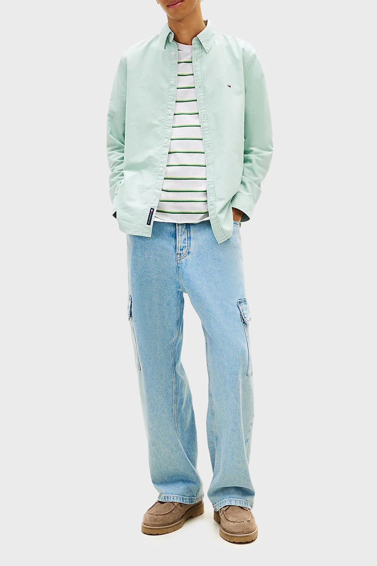 Tommy Jeans Pamuklu Regular Fit Düğmeli Yaka Erkek Gömlek DM0DM21298 L5Y YEŞİL - 2