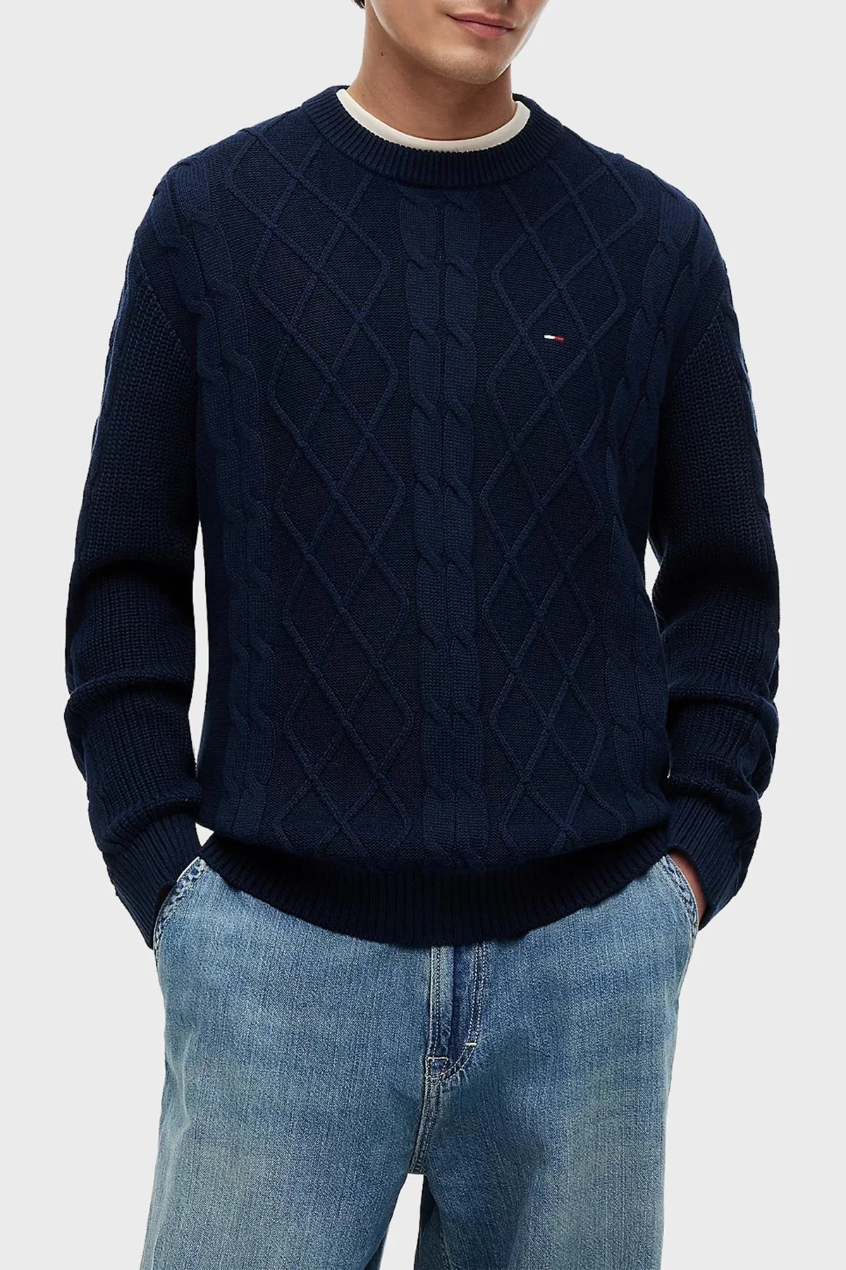 Tommy Jeans Pamuklu Regular Fit Erkek Kazak DM0DM23405 C1G Lacivert - 1