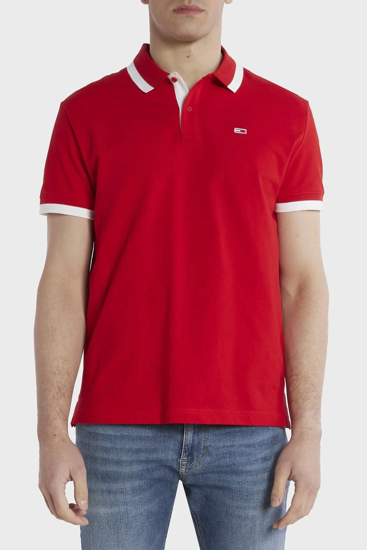 Tommy Jeans Pamuklu Regular Fit Erkek Polo Yaka T Shirt DM0DM18313 XNL KIRMIZI - 1