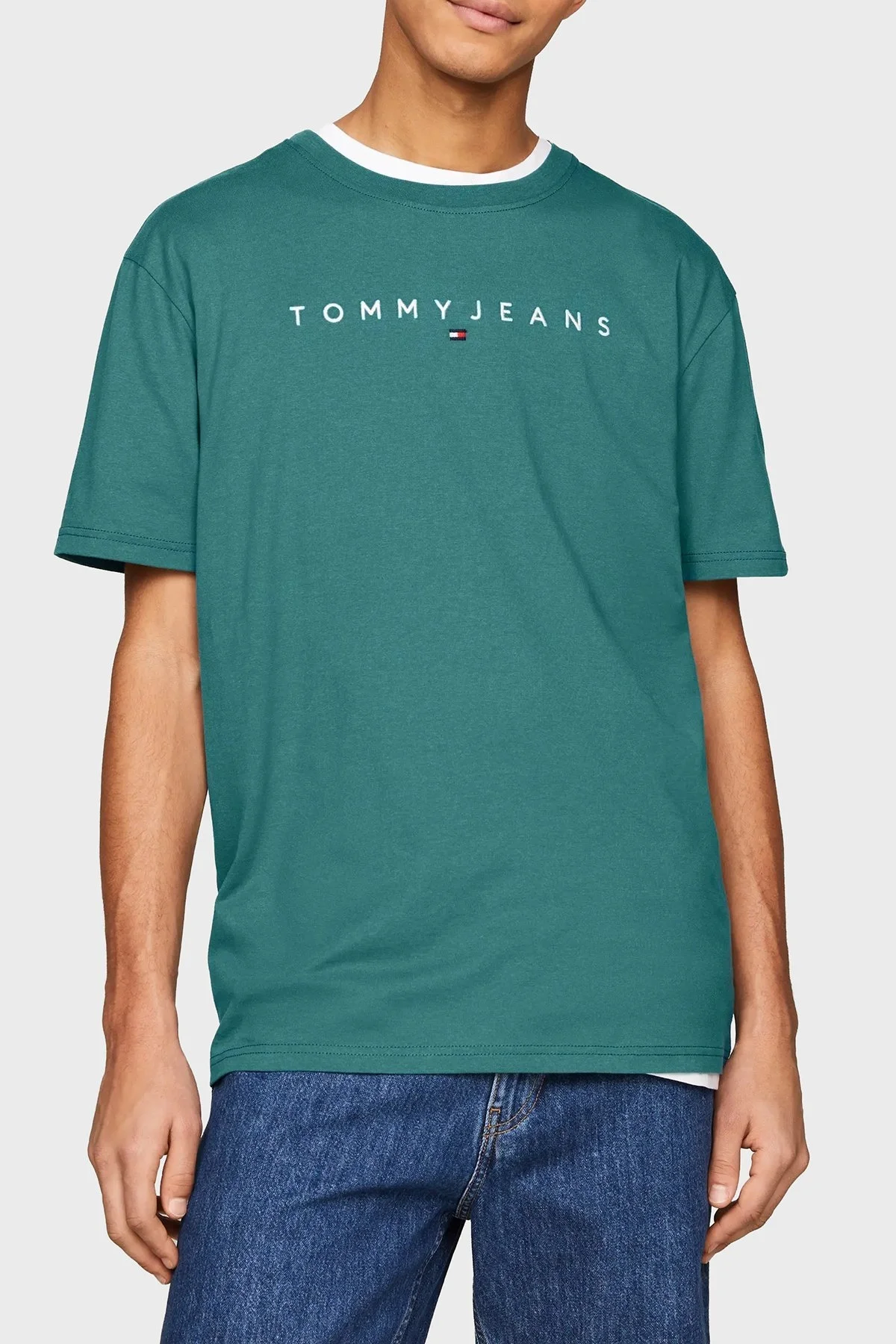 Tommy Jeans Pamuklu Regular Fit Erkek T Shirt DM0DM17993 CT0 TURKUAZ - 1