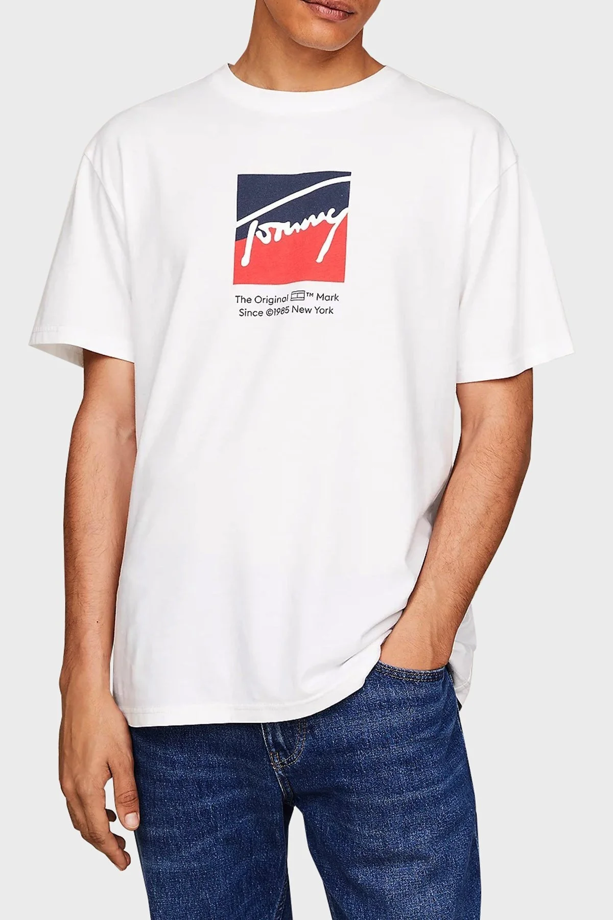 Tommy Jeans Pamuklu Regular Fit Erkek T Shirt DM0DM18524 YBR BEYAZ - 1