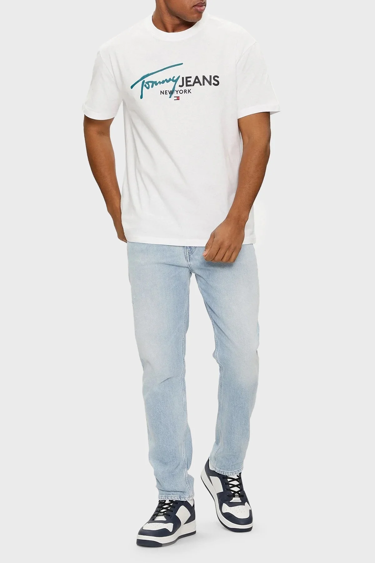Tommy Jeans Pamuklu Regular Fit Erkek T Shirt DM0DM18572 YBR BEYAZ - 2