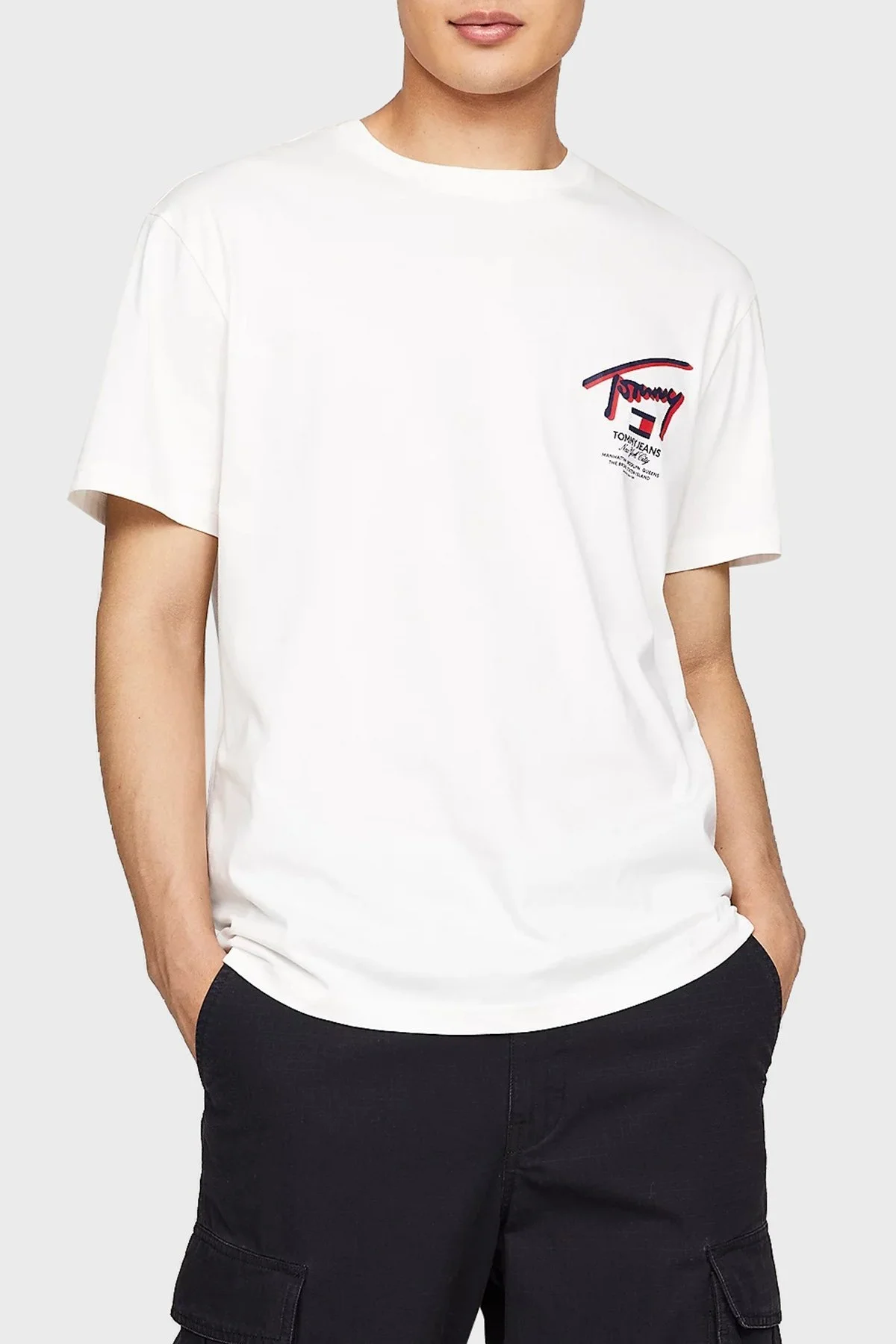 Tommy Jeans Pamuklu Regular Fit Erkek T Shirt DM0DM18574 YBH BEYAZ - 1