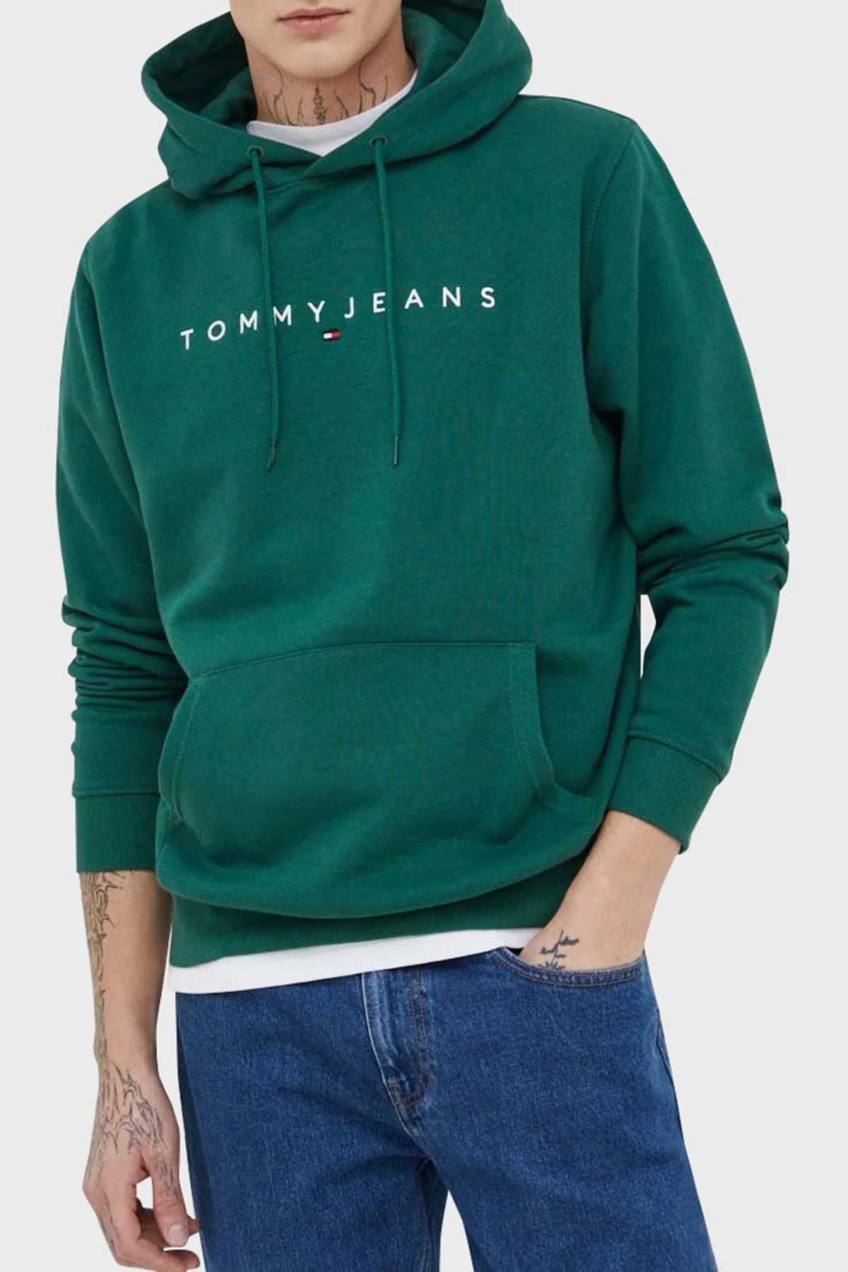 Tommy Jeans Pamuklu Regular Fit Kapüşonlu Erkek Sweat DM0DM17985 L4L YEŞİL - 1