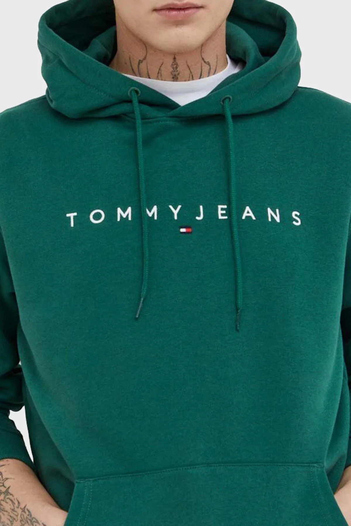 Tommy Jeans Pamuklu Regular Fit Kapüşonlu Erkek Sweat DM0DM17985 L4L YEŞİL - 4