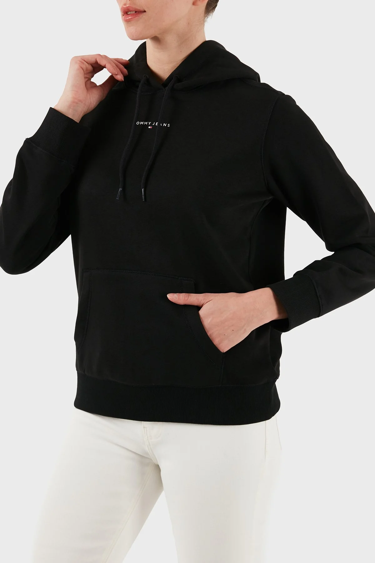 Tommy Jeans Pamuklu Regular Fit Kapüşonlu Logolu Kadın Sweat DW0DW21963 BDS SİYAH - 5