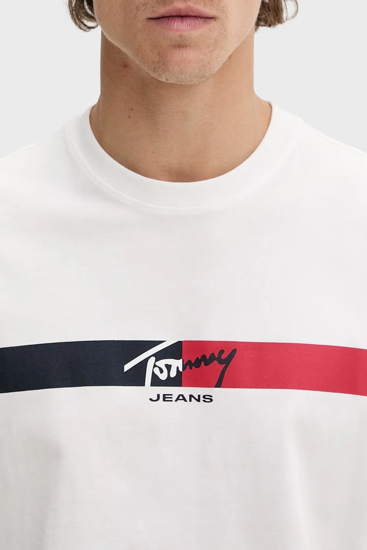 Tommy Jeans Pamuklu Regular Fit Logolu Bisiklet Yaka Erkek T Shirt DM0DM22539 YBL BEYAZ - 4