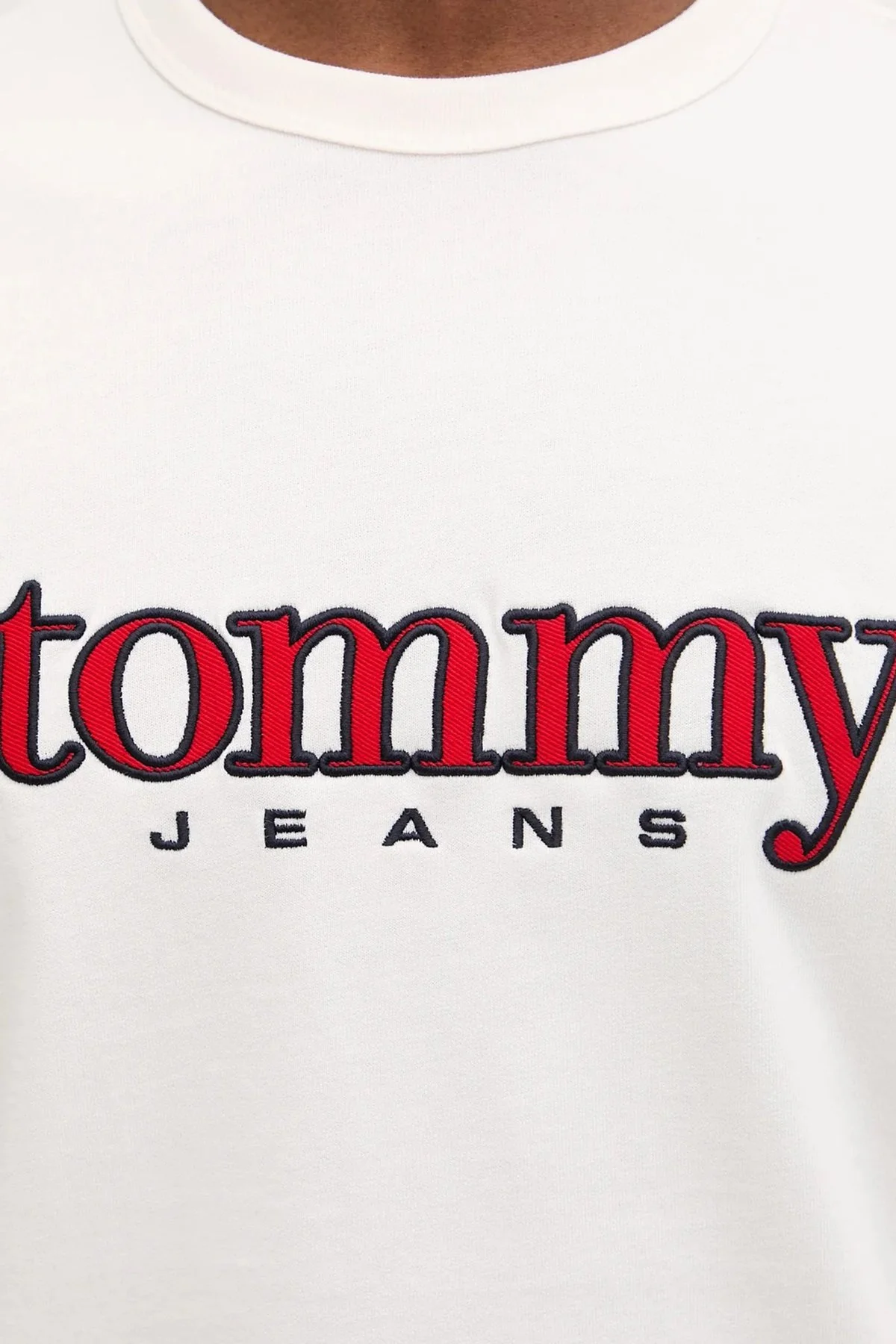 Tommy Jeans Pamuklu Regular Fit Logolu Bisiklet Yaka Erkek T Shirt DM0DM22719 YBH BEYAZ - 5