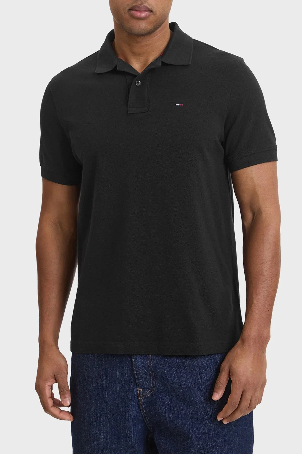 Tommy Jeans Pamuklu Regular Fit Logolu Düğmeli Erkek Polo Yaka T Shirt DM0DM22711 BDS SİYAH - 1