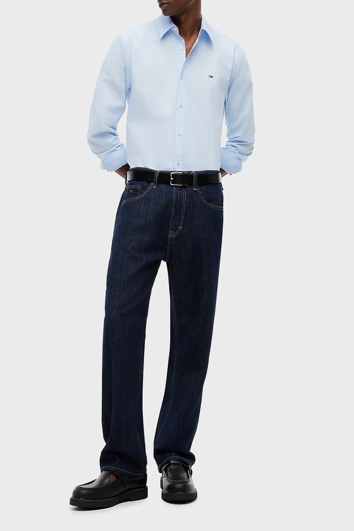 Tommy Jeans Pamuklu Regular Fit Logolu Klasik Yaka Uzun Kollu Erkek Gömlek DM0DM22026 C3Q AÇIK MAVİ - 2