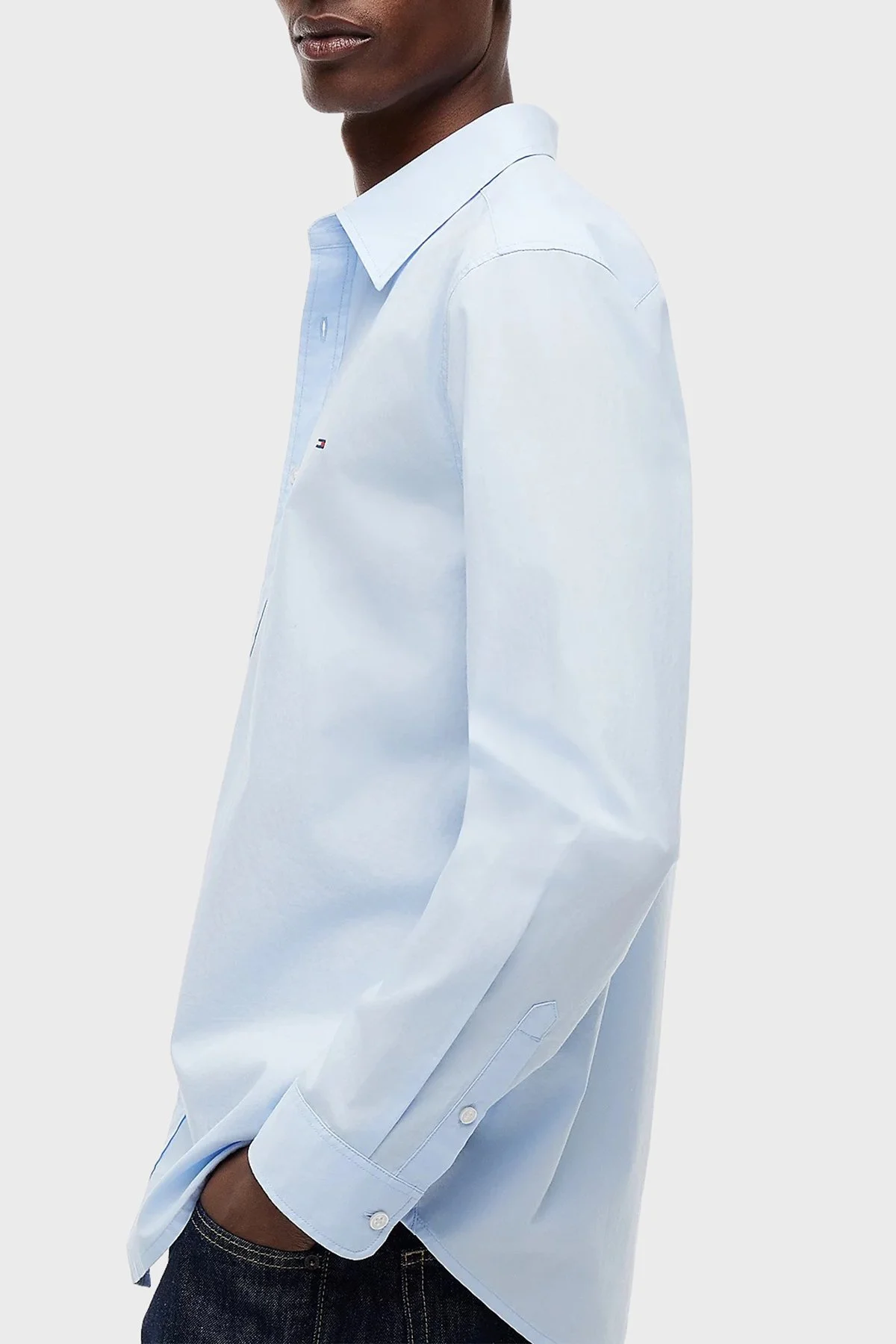 Tommy Jeans Pamuklu Regular Fit Logolu Klasik Yaka Uzun Kollu Erkek Gömlek DM0DM22026 C3Q AÇIK MAVİ - 4