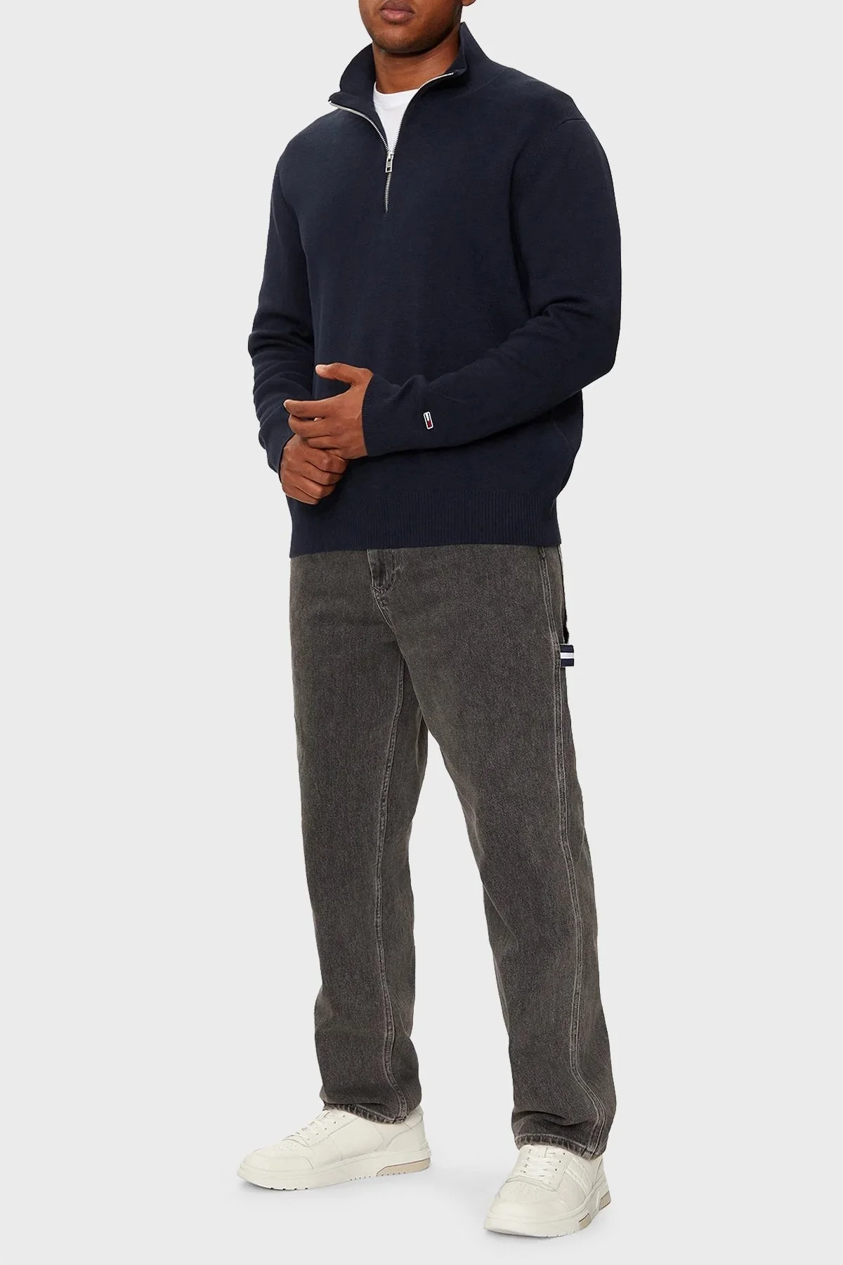 Tommy Jeans Pamuklu Regular Fit Yarım Fermuarlı Dik Yaka Erkek Kazak DM0DM20596 C1G LACİVERT - 3