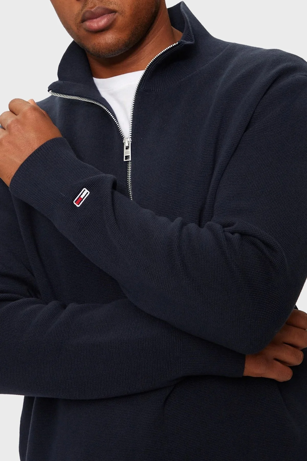 Tommy Jeans Pamuklu Regular Fit Yarım Fermuarlı Dik Yaka Erkek Kazak DM0DM20596 C1G LACİVERT - 4