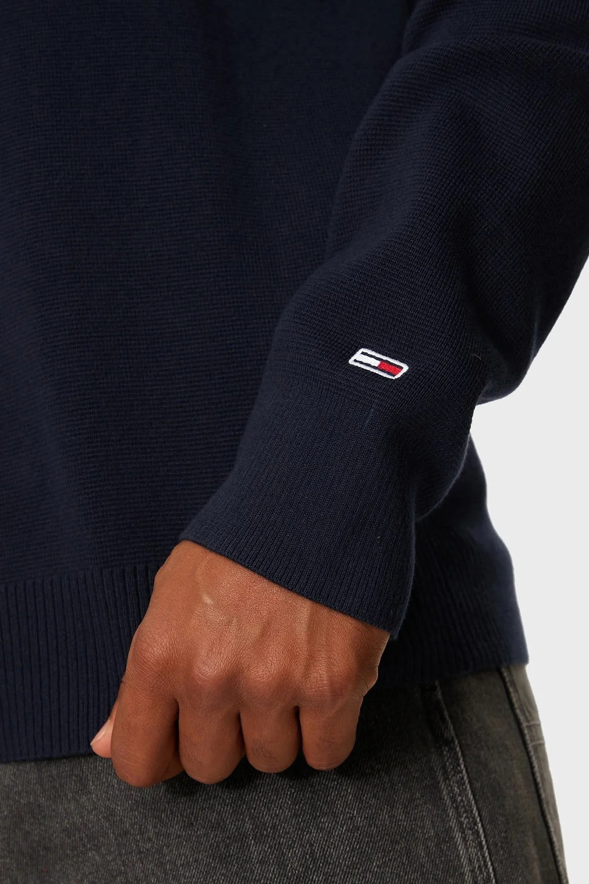 Tommy Jeans Pamuklu Regular Fit Yarım Fermuarlı Dik Yaka Erkek Kazak DM0DM20596 C1G LACİVERT - 5