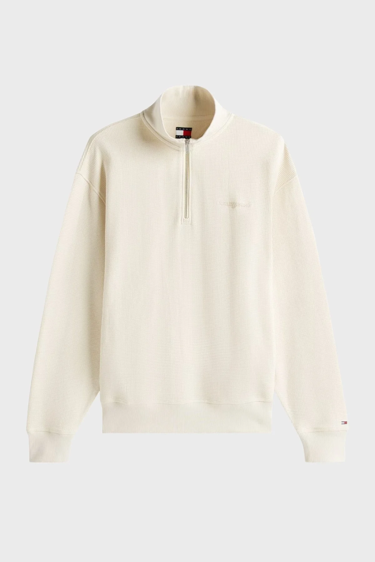 Tommy Jeans Pamuklu Regular Fit Yarım Fermuarlı Dik Yaka Logolu Erkek Sweat DM0DM21880 ACH KREM - 4