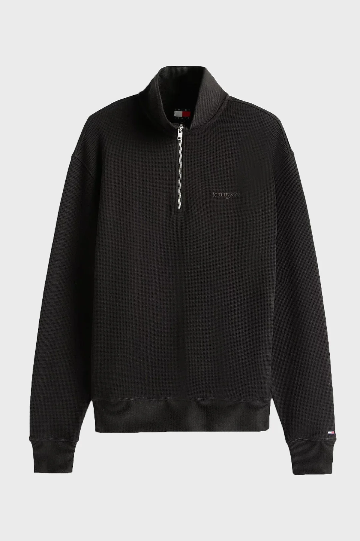 Tommy Jeans Pamuklu Regular Fit Yarım Fermuarlı Dik Yaka Logolu Erkek Sweat DM0DM21880 BDS SİYAH - 5