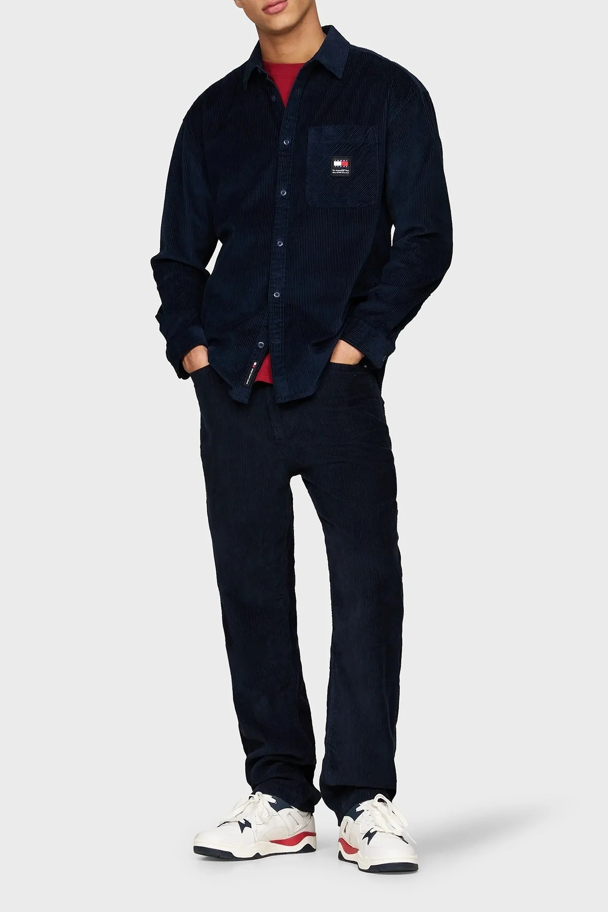 Tommy Jeans Pamuklu Relaxed Fit Kadife Erkek Gömlek DM0DM19660 C1G LACİVERT - 3