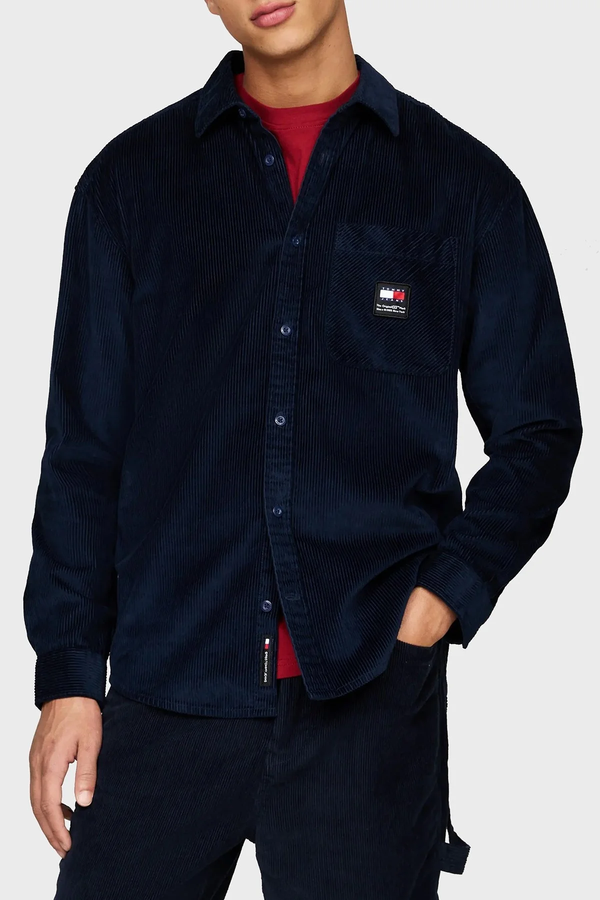 Tommy Jeans Pamuklu Relaxed Fit Kadife Erkek Gömlek DM0DM19660 C1G LACİVERT - 6