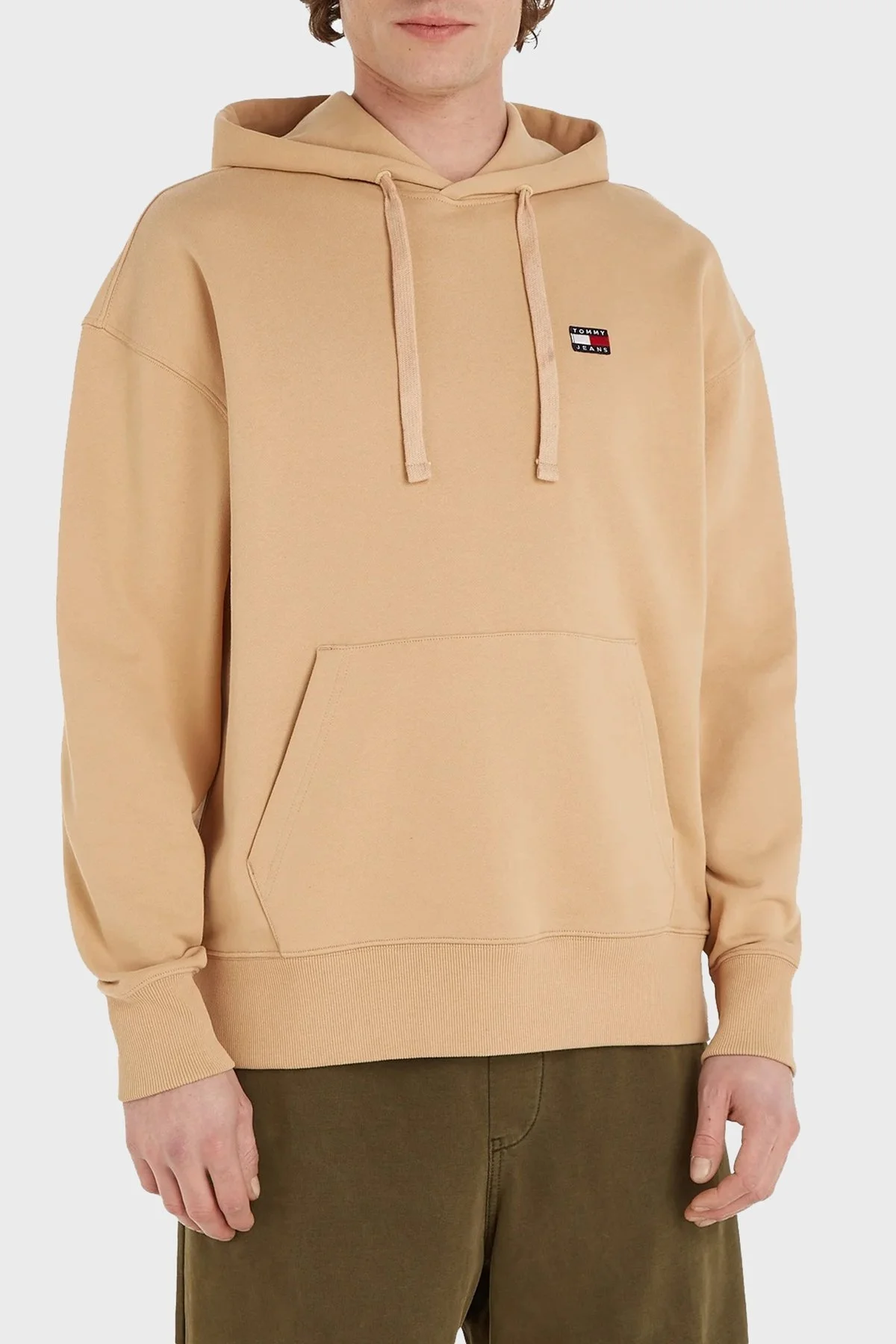 Tommy Jeans Pamuklu Relaxed Fit Kanguru Cepli Kapüşonlu Erkek Sweat DM0DM16369 AB0 BEJ - 1