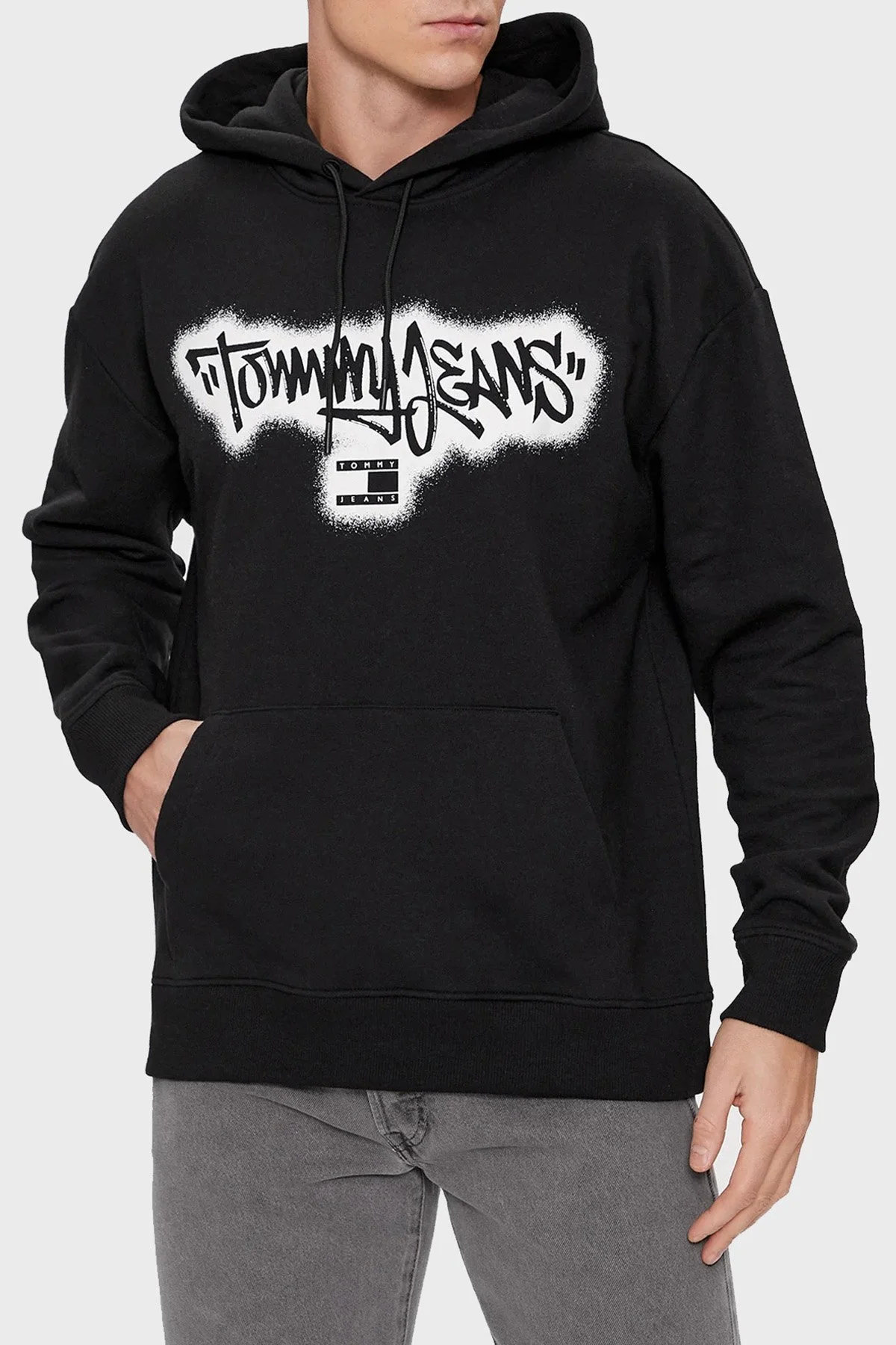 Tommy Jeans Pamuklu Relaxed Fit Kapüşonlu Erkek Sweat DM0DM18419 BDS SİYAH - 1