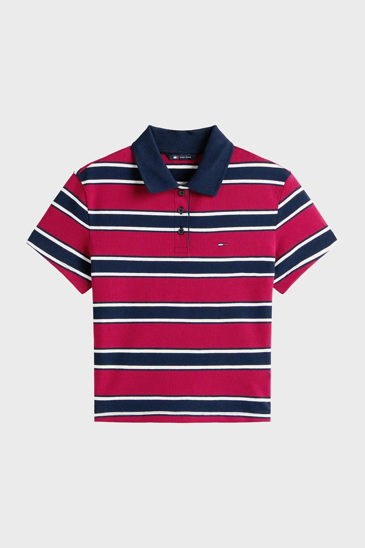 Tommy Jeans Pamuklu Slim Fit Çizgili Düğmeli Bayan Polo Yaka T Shirt DW0DW21931 0E3 BORDO-LACİVERT - 5