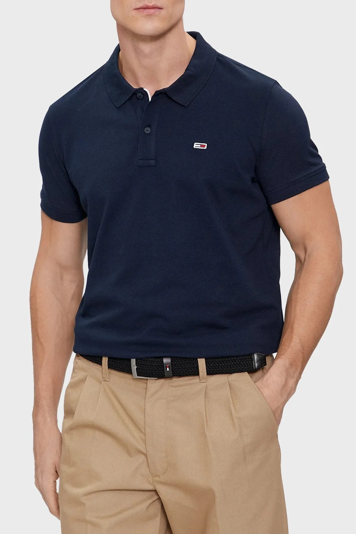 Tommy Jeans Pamuklu Slim Fit Erkek Polo Yaka T Shirt DM0DM18312 C1G LACİVERT - 1