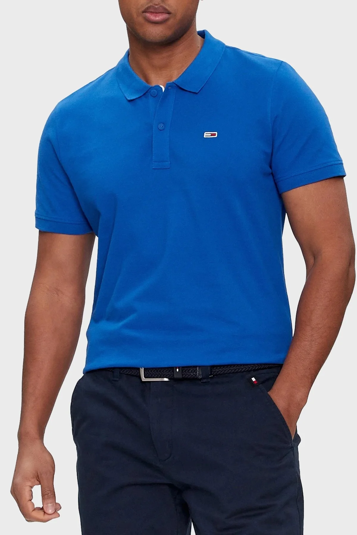Tommy Jeans Pamuklu Slim Fit Erkek Polo Yaka T Shirt DM0DM18312 C6P KOYU MAVİ - 1