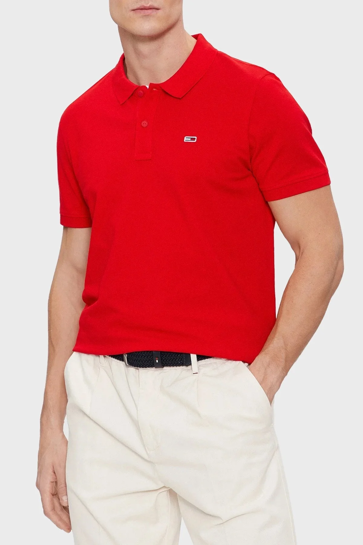 Tommy Jeans Pamuklu Slim Fit Erkek Polo Yaka T Shirt DM0DM18312 XNL KIRMIZI - 6