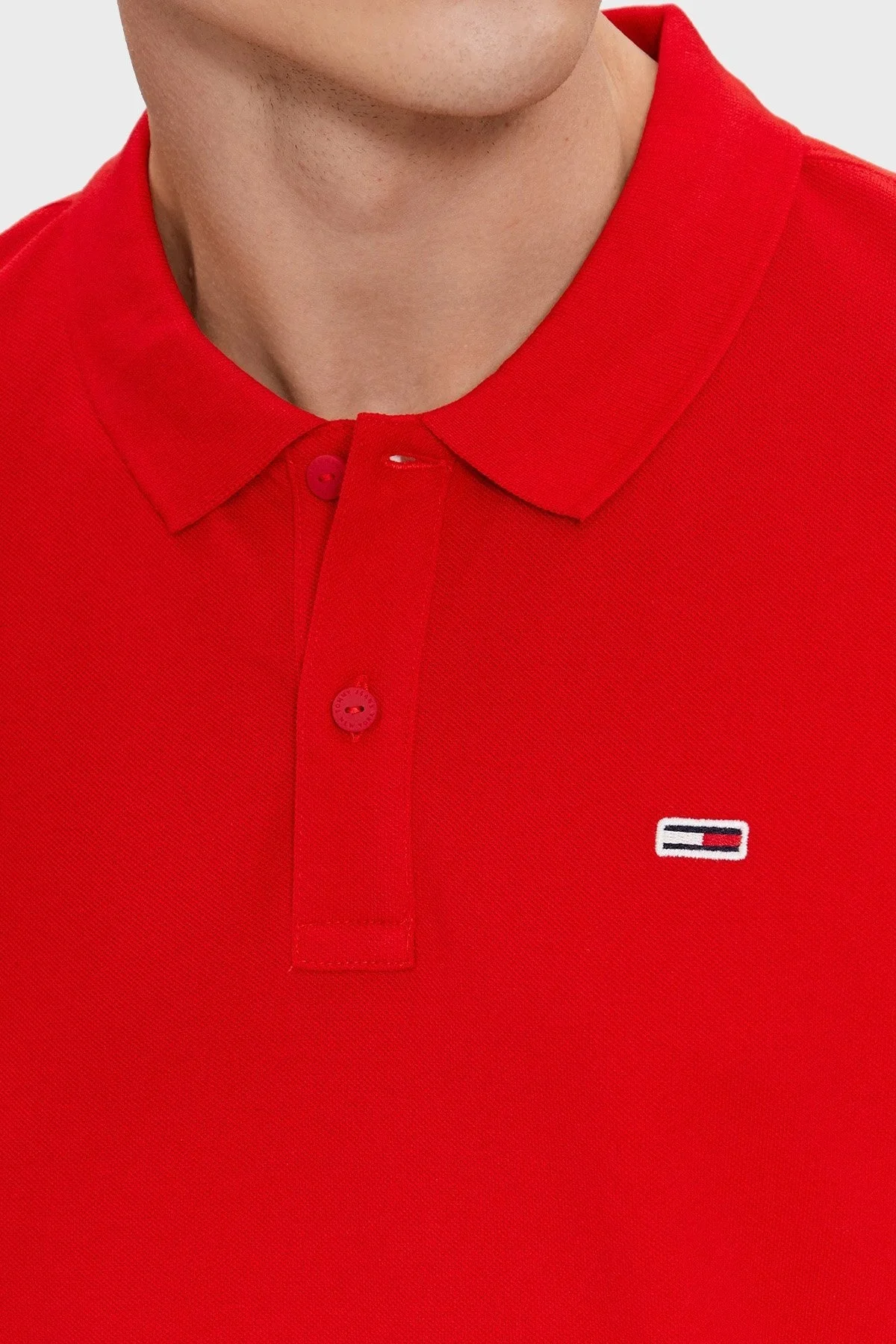 Tommy Jeans Pamuklu Slim Fit Erkek Polo Yaka T Shirt DM0DM18312 XNL KIRMIZI - 9