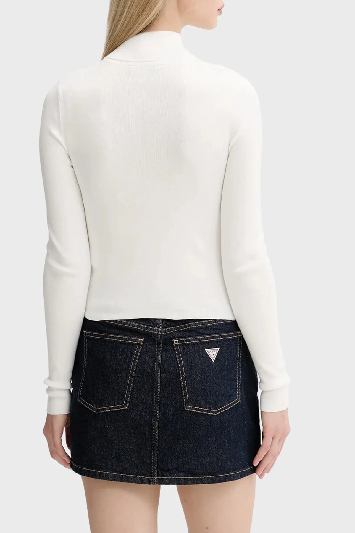 Tommy Jeans Pamuklu Slim Fit Fermuarlı Dik Yaka Crop Bayan Sweat DW0DW20967 YBL BEYAZ - 3