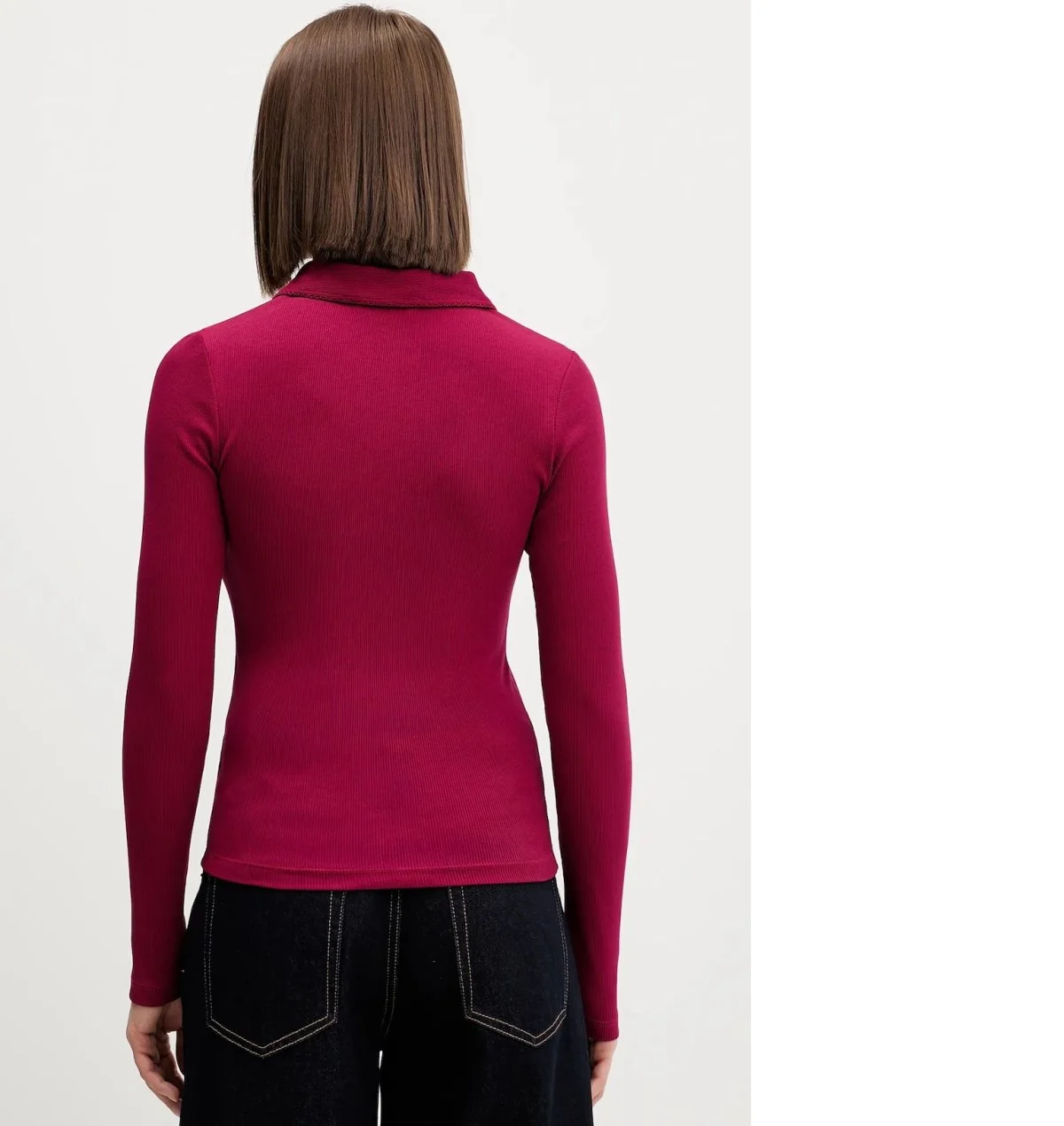 Tommy Jeans Pamuklu Slim Fit Logolu Bayan Polo Yaka T Shirt DW0DW21933 VLC VİŞNE - 8