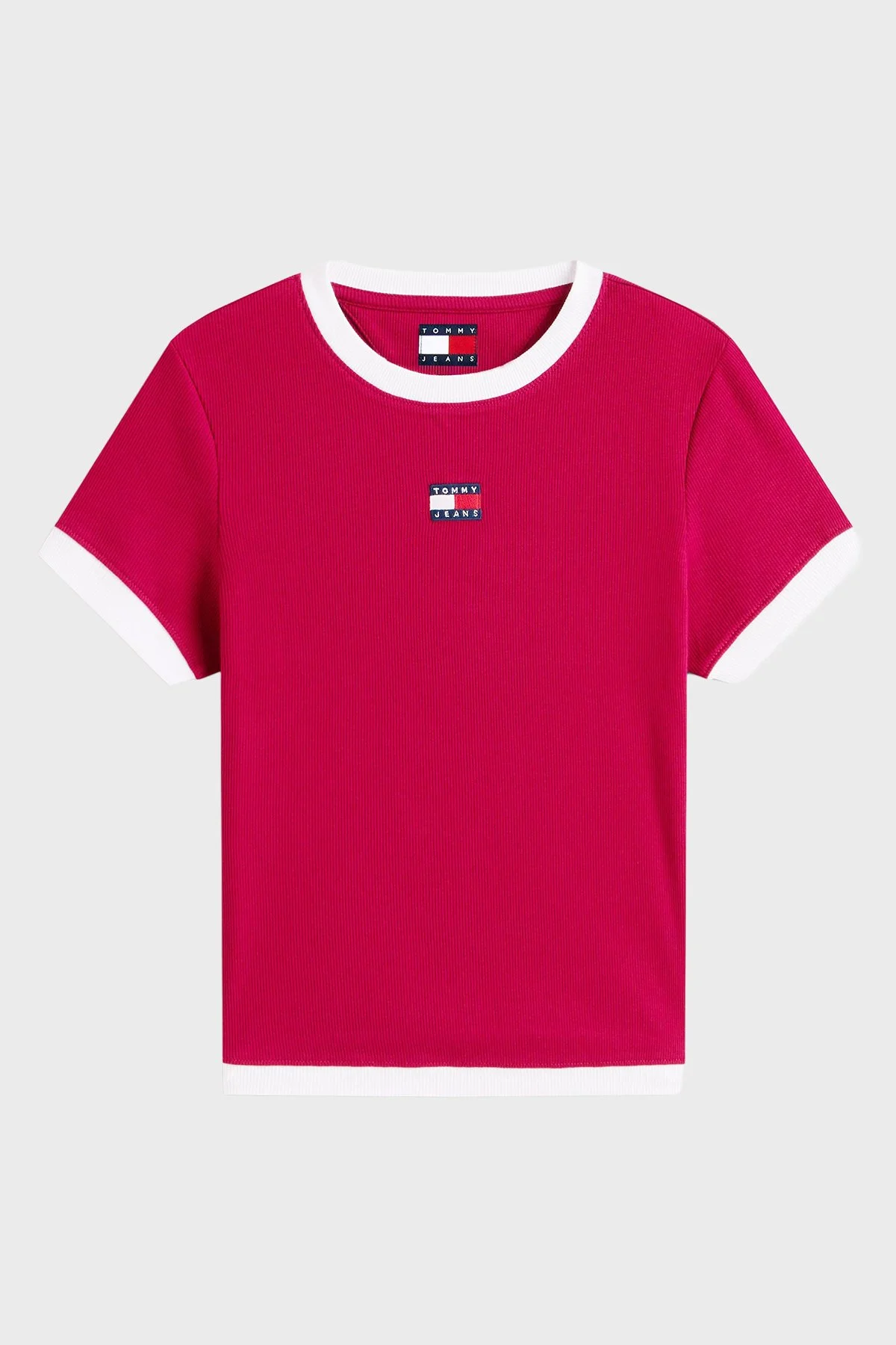 Tommy Jeans Pamuklu Slim Fit Logolu Bisiklet Yaka Bayan T Shirt DW0DW22575 VLC VİŞNE - 5