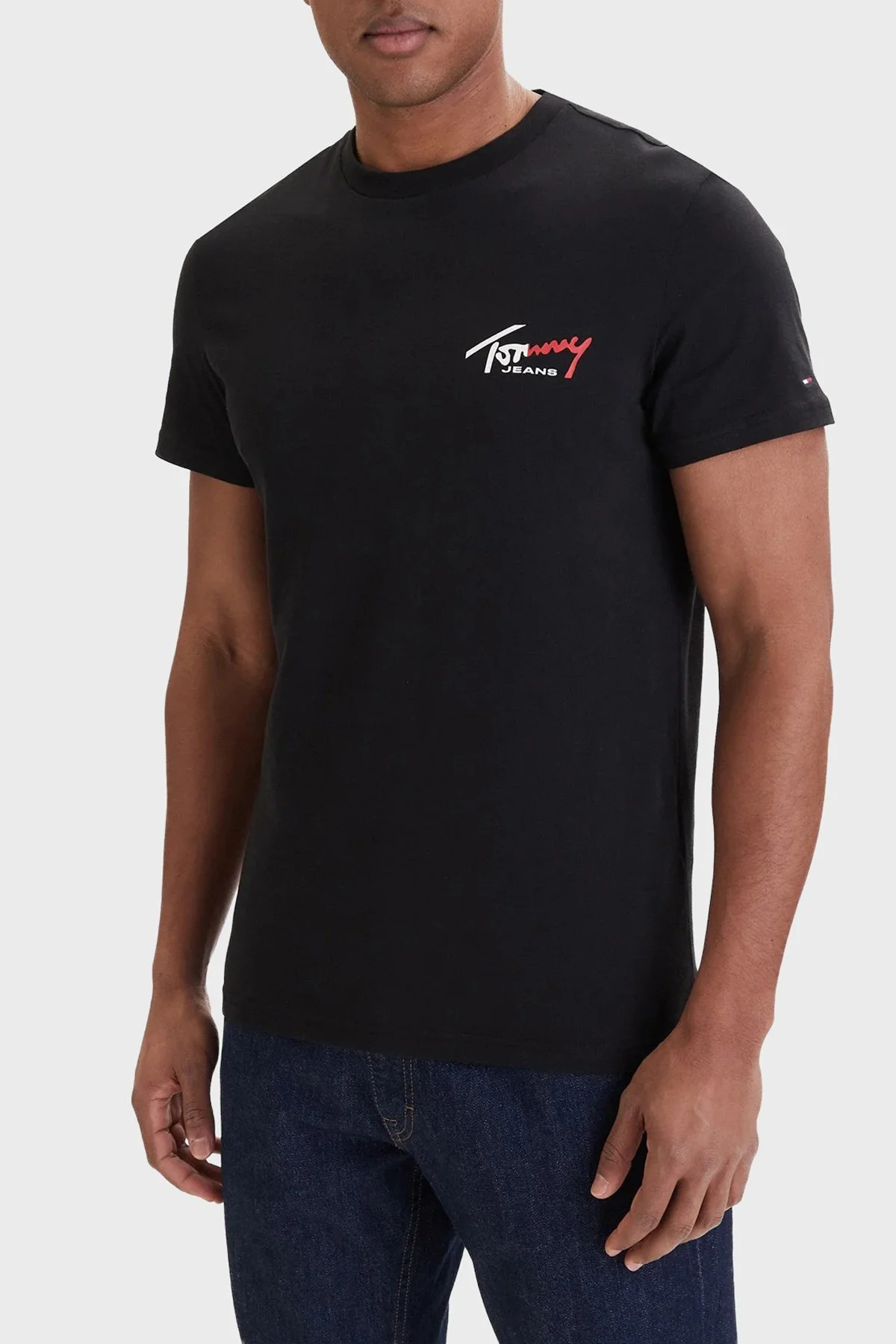 Tommy Jeans Pamuklu Slim Fit Logolu Bisiklet Yaka Erkek T Shirt DM0DM22538 BDS SİYAH - 1