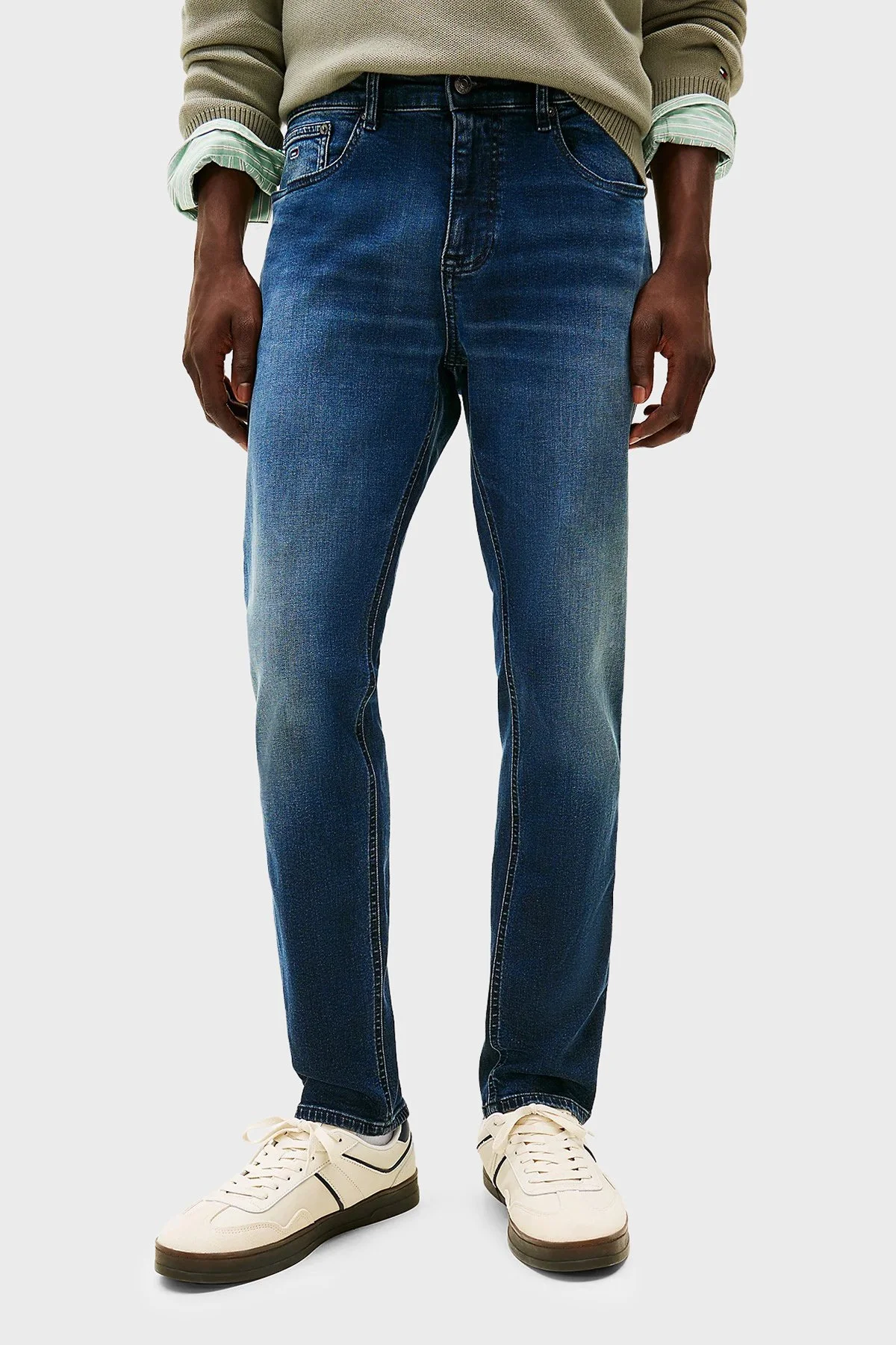 Tommy Jeans Pamuklu Slim Fit Normal Bel Dar Paça Jeans Erkek Kot Pantolon DM0DM22247 1BK MAVİ - 1